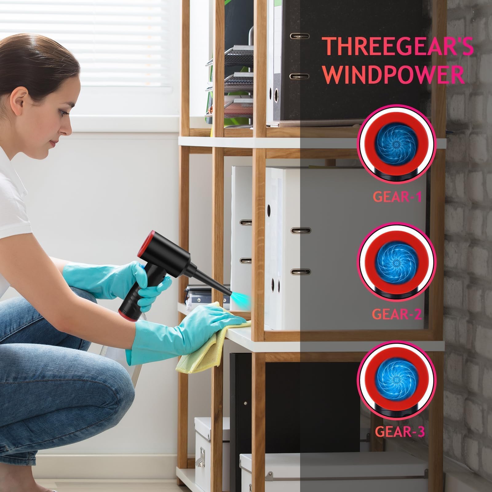 Staubgebläse Air Duster Elektrische Druckluft Mini Gebläse 3-Gang Cordless Einstellbar für PC Reinigung