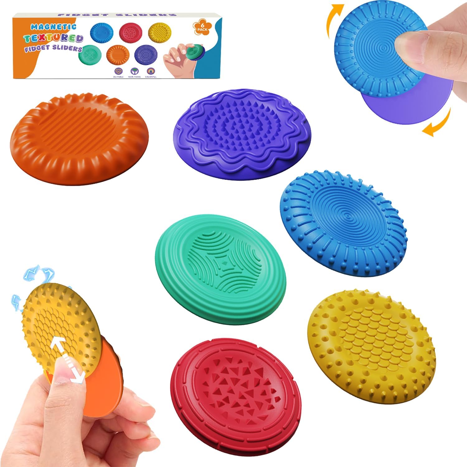 Fidget Slider for Adults Anxiety Relief, 6 Pack Silicone Sensory Toys Push Pop for Stress, 2 in 1 Calming Travel Game for Classroom Office Desk, Gifts for Men Women with Autism ADHD