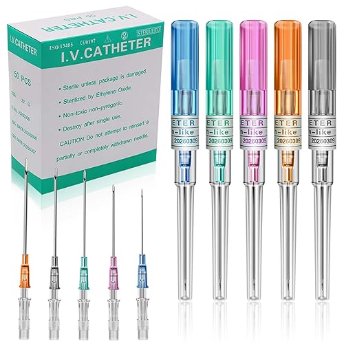 judero 50 agujas de perforación de catéter mixtas IV 14G 16G 18G 20G 22G agujas huecas para labios, lengua, vientre, ombligo, pezón, cartílago,