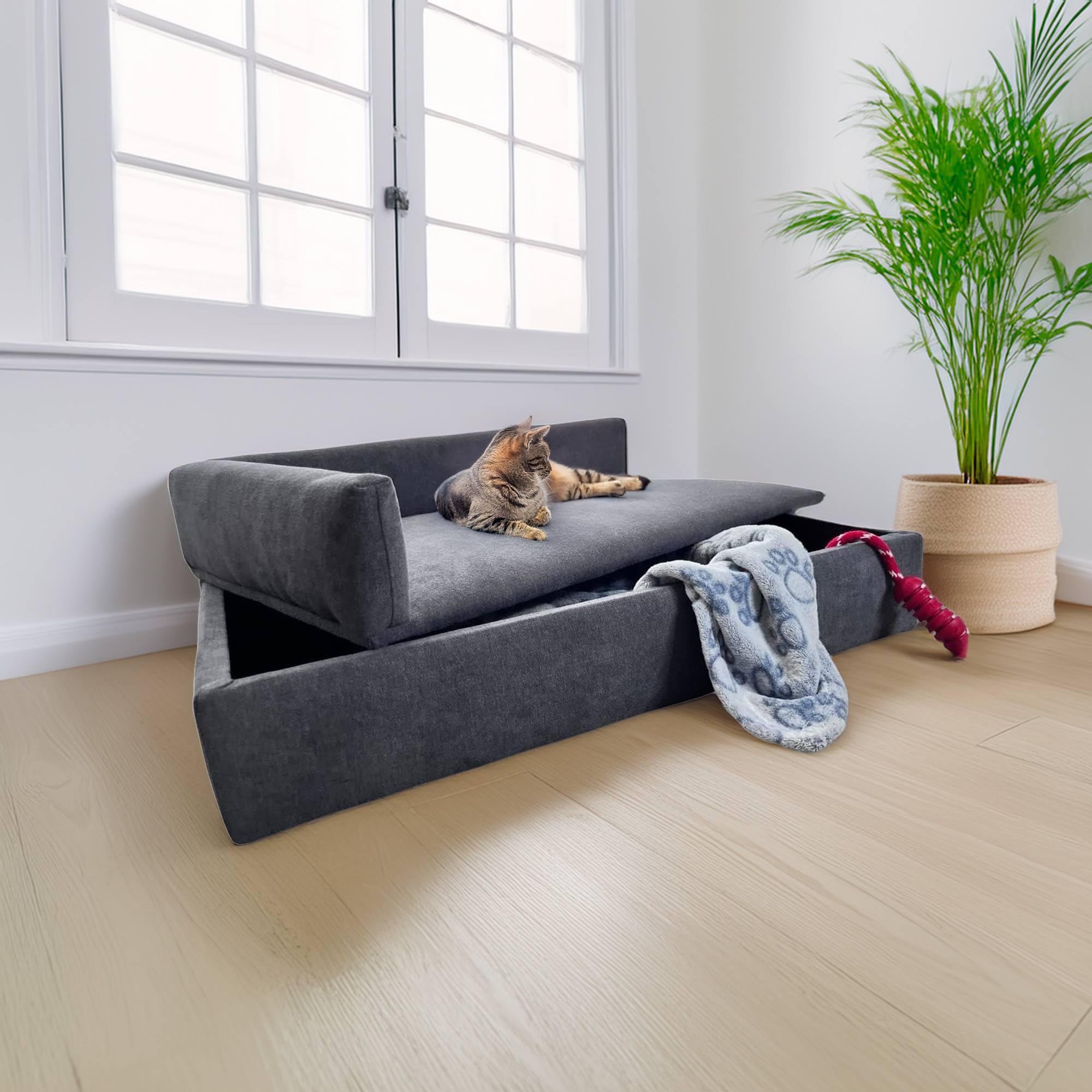 Well Home Sofá Cama con canapé para Mascotas con Tejido Especial y Base Acolchada Color Gris