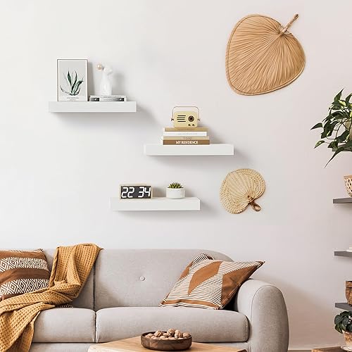 Miniatura 2 de Merapi Estantes flotantes, juego de 3 estantes de pared para baño, dormitorio, estante colgante grueso para almacenamiento en la pared, estantes de