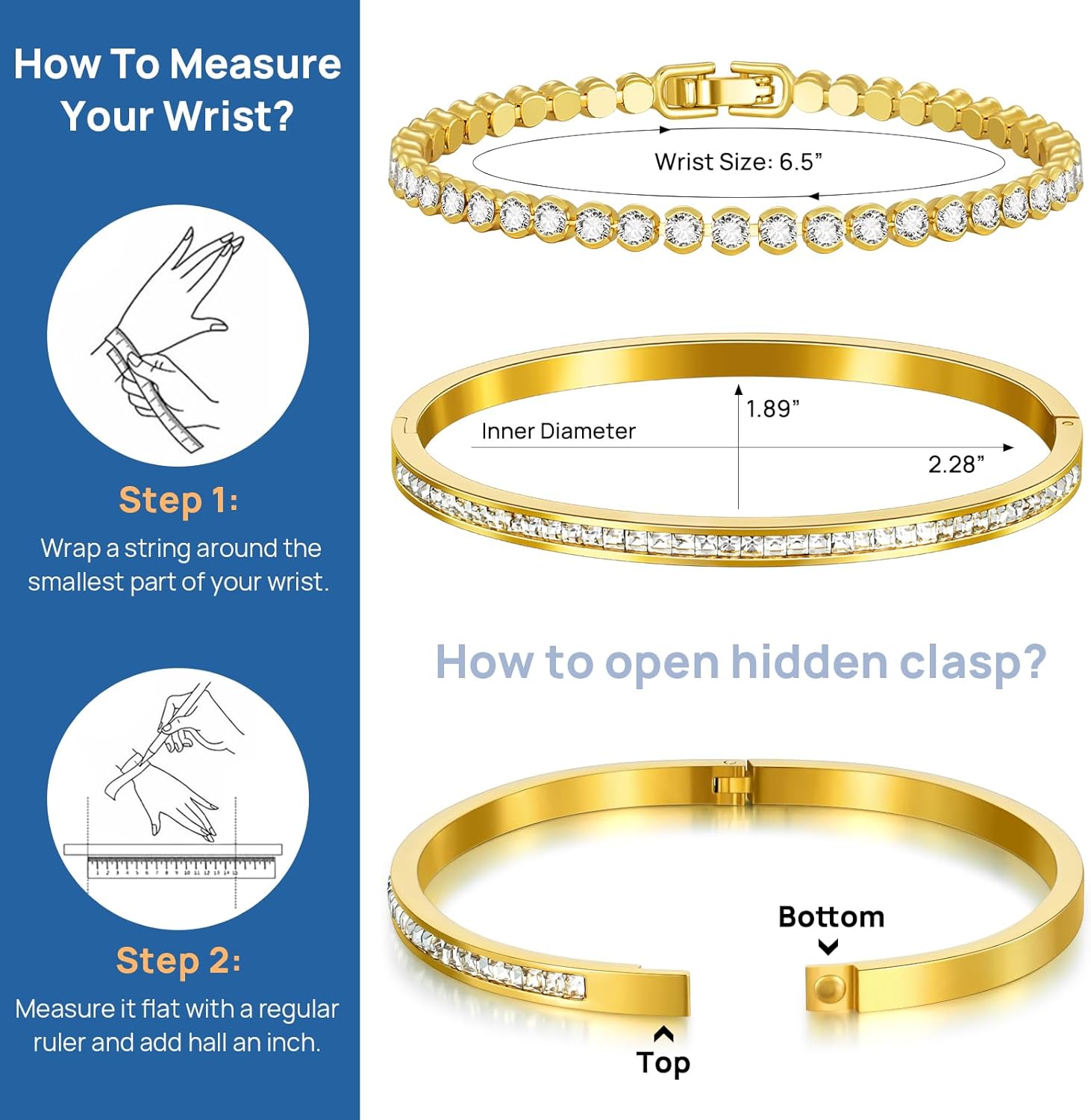 Gold Bracelets For Women 18K Gold Plated Bangle Tennis Bracelets Set,Adjustment Cubic Zirconia Tennis Bracelet Christmas Gifts Dainty Jewelry for Mom Grandma Friends - Image 4