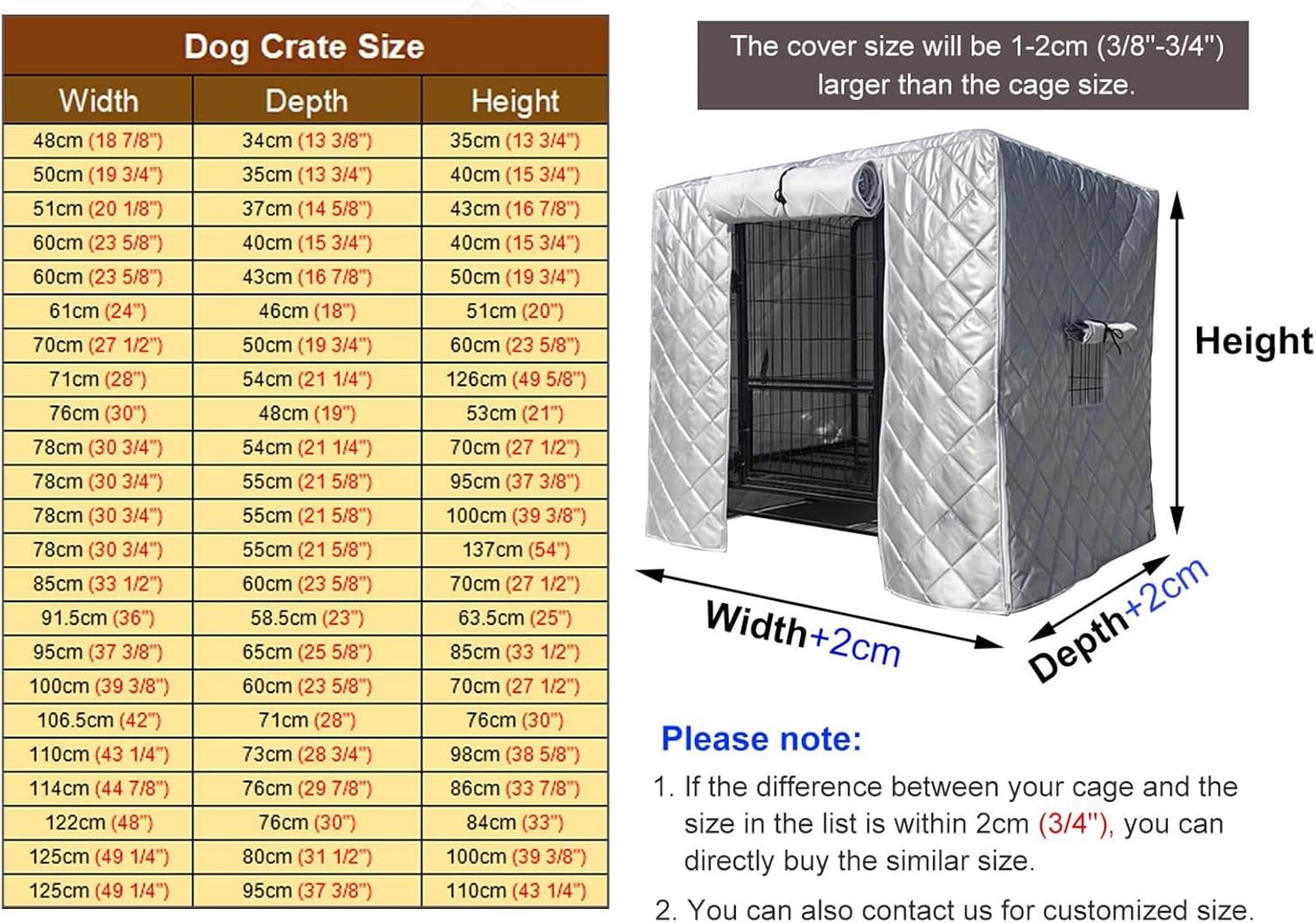 Insulated Dog Crate Cover, Waterproof Outdoor Kennel Cover with Roll-up Side Windows Front Door, Thickened Warm Blanket for Yard, Patio, Cat House, 78x55x137cm (30.7x21.7x53.9in)