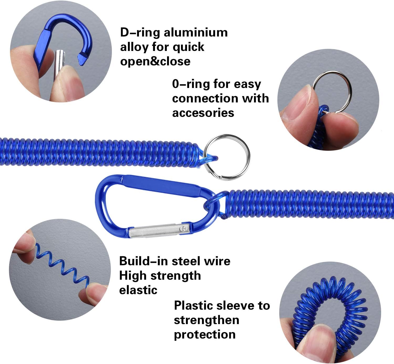 6Pcs Flexible Fishing Lanyards Theftproof Spring Coil Cord Keychain Multicolor Safety Fishing Ropes Fishing Boating Tools Retractable Coiled Tether with Carabiner