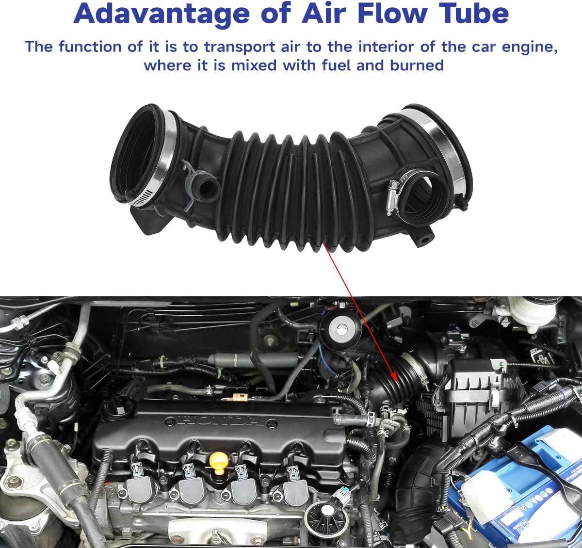 696-011 Air Intake Hose with Clamps Compatible with 2010-2011 Honda CR-V 2.4L- Intake Filter Tube Repalces # 17228REZA00, 17228-REZ-A00- Air Intake Duct Tube Boot