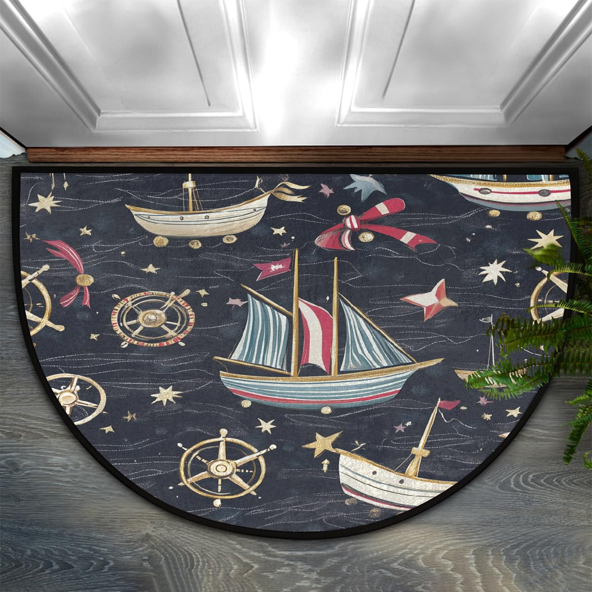 Mexpekil Half Moon Door Mats Indoor, Nautical Anchor Boat Washable Anti Slip Floor Rug, Home Decor Outdoor Mat for Inside, Entrance, Front Back Door, Garden