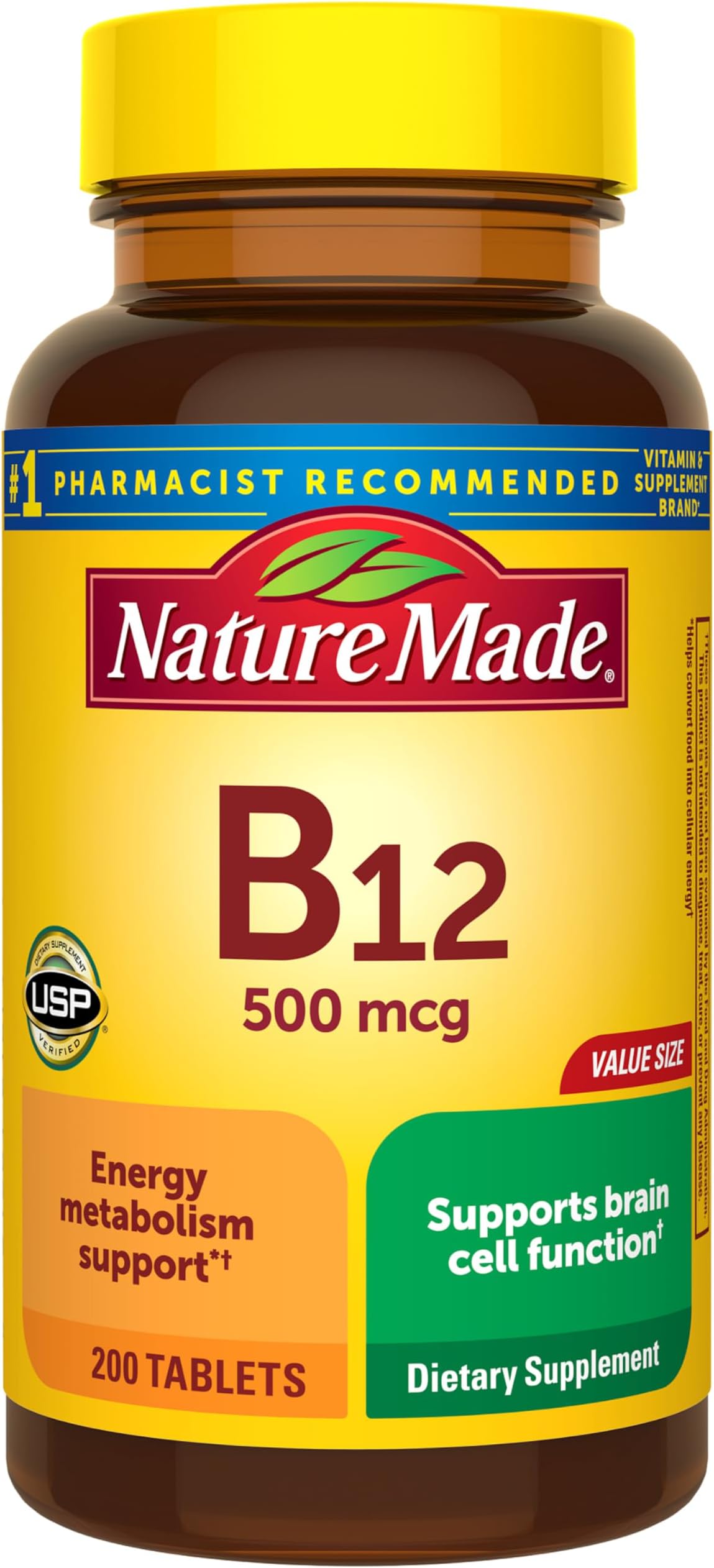 Vitamin B12 500 mcg, Dietary Supplement for Energy Metabolism Support, B12 Vitamins 500 mcg, 200 Tablets, 200 Day Supply