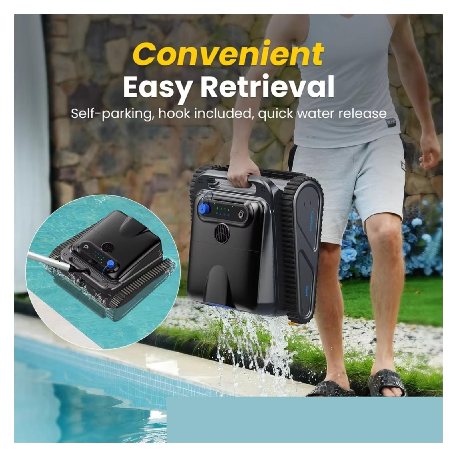 Robot da Piscina Robot pulitore per Piscine Senza Fili, Robot aspirapolvere o interrato (Pulizia Automatica di pareti e Linee di galleggiamento per Piscina