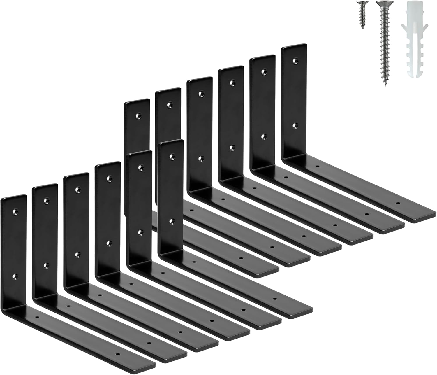 ELSKER&HOME Shelf Brackets 10 Inch, 12 Pack Floating Shelf L Brackets for Shelves Support, Black Metal Heavy Duty Shelf Brackets for DIY Decorative