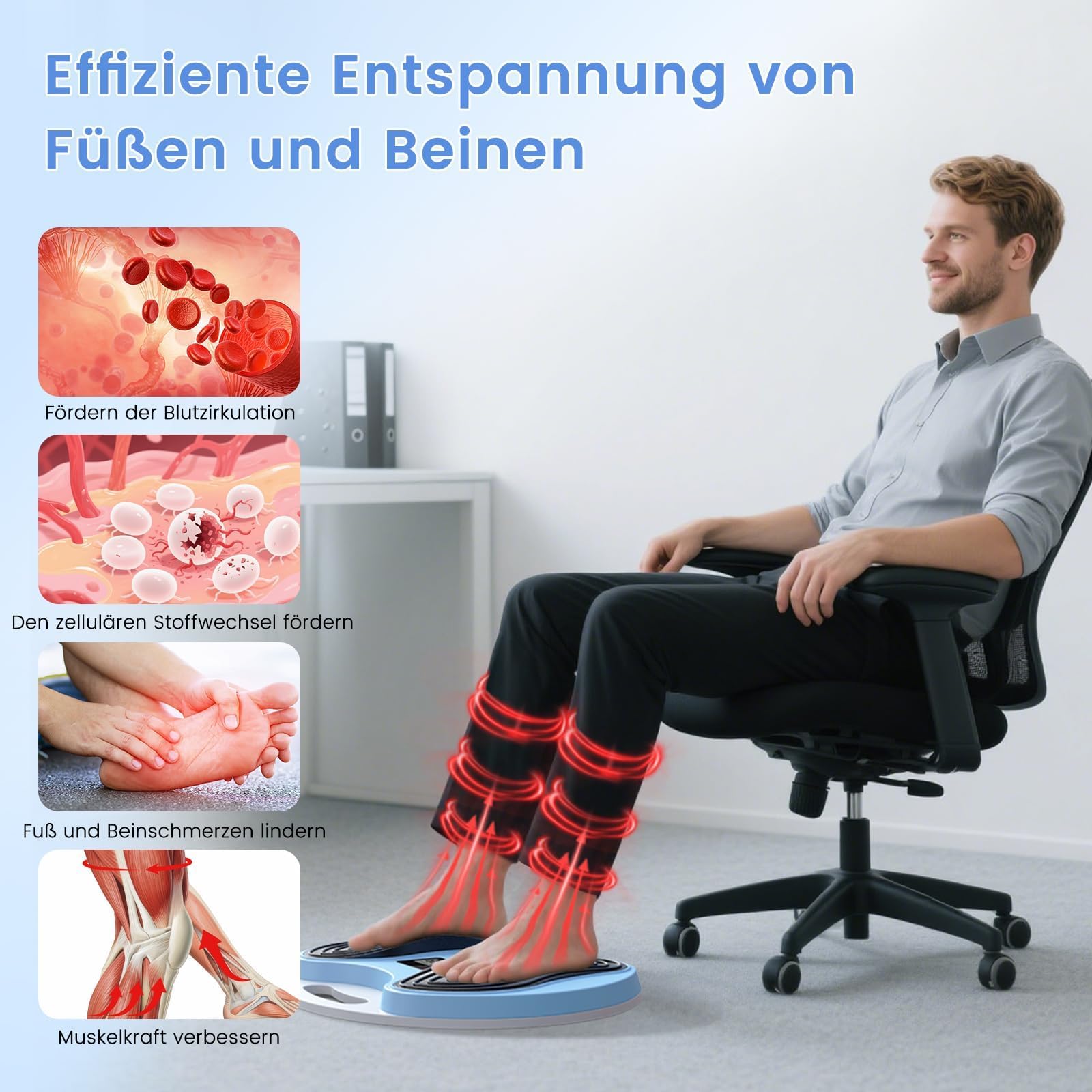 Medic Durchblutungsstimulator Beine, EMS Fußmassagegerät mit 4 TENS Elektrodenpads, Durchblutungsstimulator für Füße und Beine – fördert Durchblutung, lindert Fußschmerzen & entspannt Muskeln