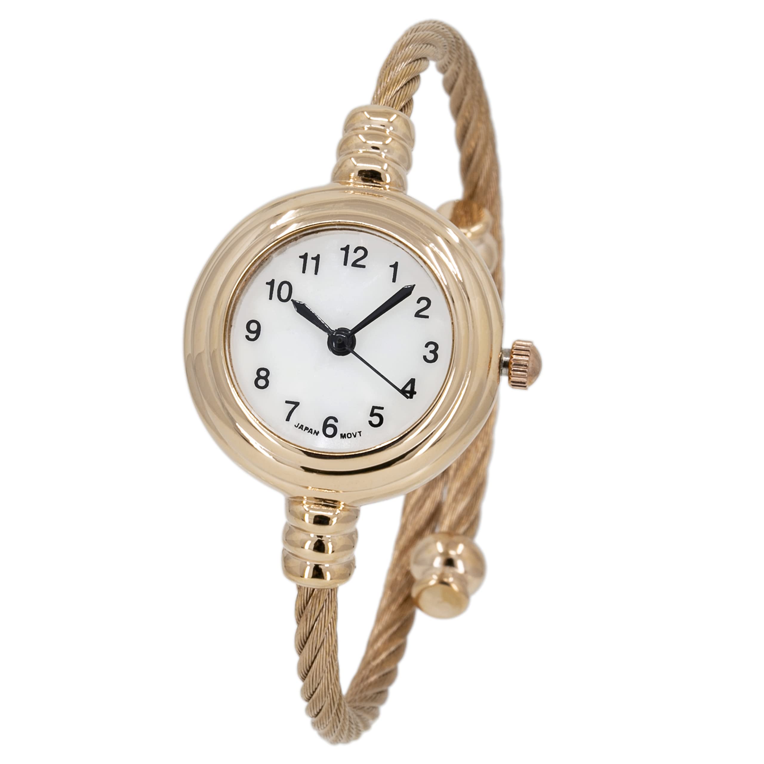 Blekon Collections Women's Cuff Watch - Round Analog Display Arabic Numbers 23mm Case Wire Bracelet Watch for Women Elegant Cable Cuff Bangle Wrist Watch