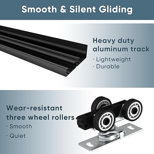 Miniatura 4 de JUBEST Herrajes para puerta de derivación de 6 pies con tiradores de dedo, riel de puerta corrediza de aluminio resistente para sistema de 2