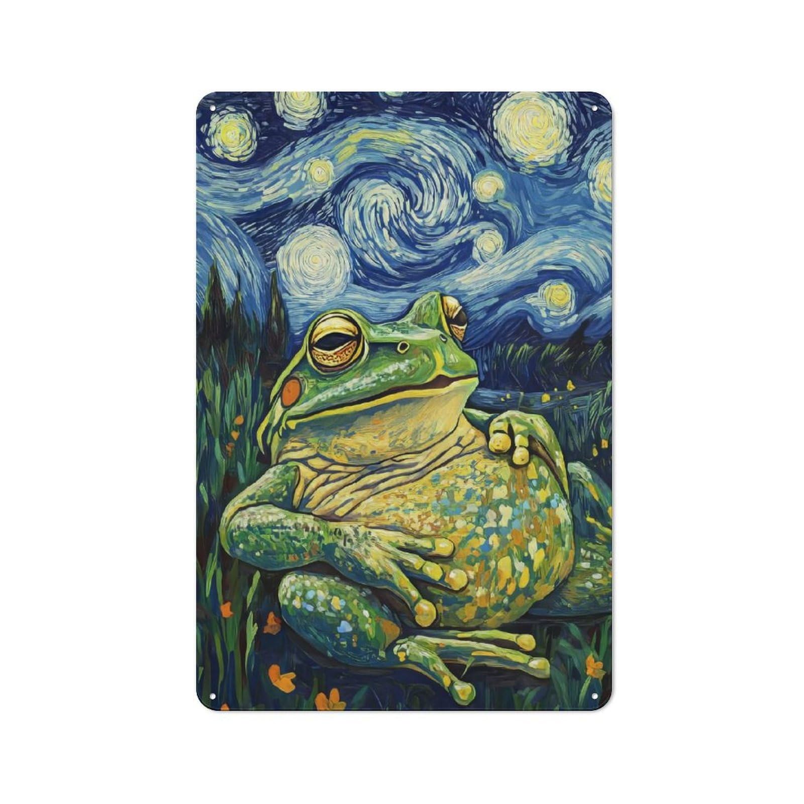 Junmoney Style-19 Froggy Starry Night Outdoor Room Metal Wall Decor 30X20cm, Rustic Tin Sign For Shed, Garden Room, Porch Or Garage