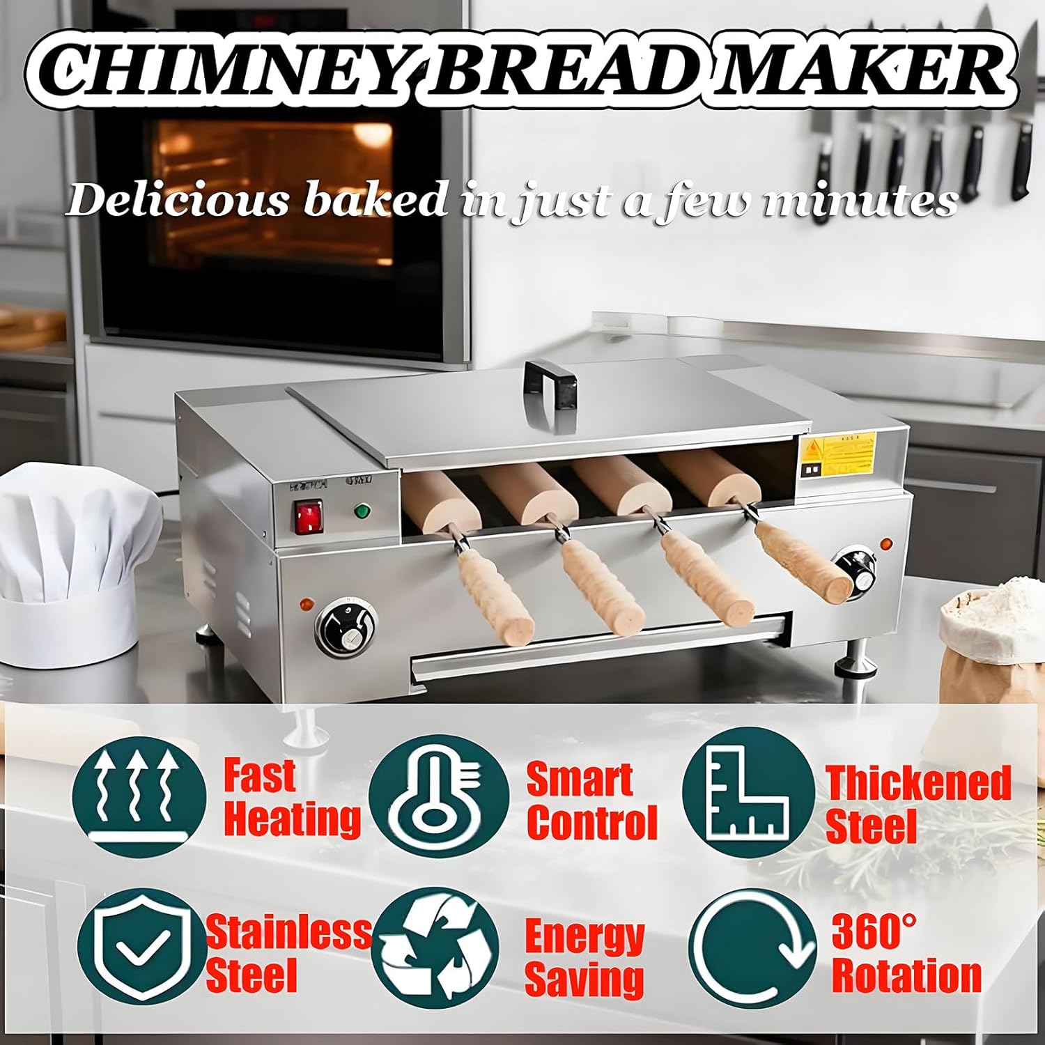 Commercial Chimney Cake Oven,Chimney Cake Roll Oven Maker,Electric Ice Cream Cone Oven,3000W Chimney Toaster Machine,Toaster Oven Knob