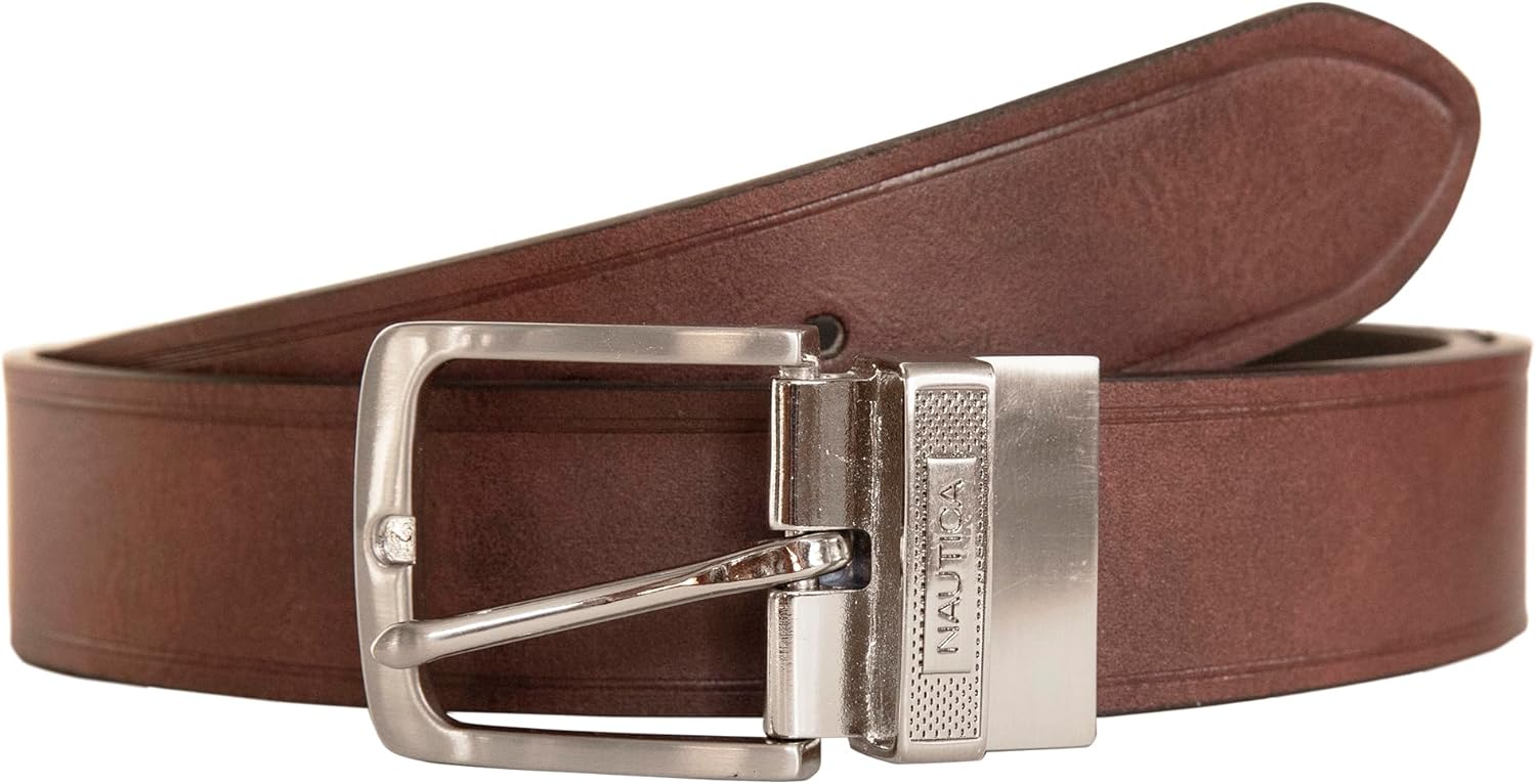 Nautica Men's Reversible Leather, Black/Brown, 42