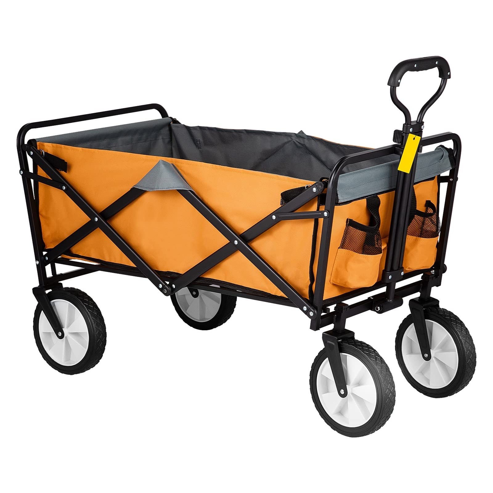 Folding Wagon Cart Portable Outdoor Camping Beach Large Capacity Multifunction Adjustable Handle For Picnic Bbq Trolley(Orange and Gray)