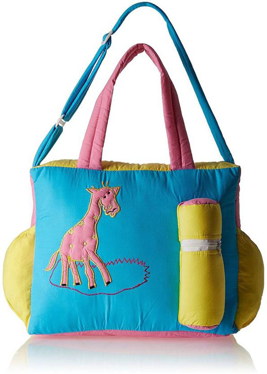 Good Luck New Born Baby Multipurpose Mother Bag with Multi Compartment for Baby Care and Mama Shoulder Bag Cotton Fabric (Pack of 1,Giraffe Sky Blue)-image-16
