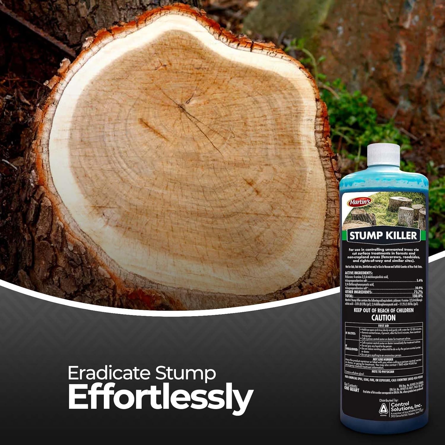 Ready-to-use Tree and Stump Kill Solution - Martin Stump Killer - 1 Qt - Tree Stump Killer for Backyards, Roadsides, Fence Lines & Pastures - Powerful Stump Remover Chemical with Omni Depot Gloves