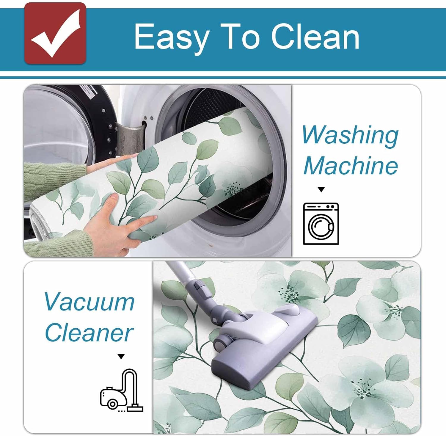 Prime Leader Leaf Floral Kitchen Mat Set 2 Pieces Watercolor Green Plant Botanical Countryside Non Slip Kitchen Rugs Washable Runner Rug Mats for Sink Laundry (23.6" x 35.4"+23.6" x 70.9")