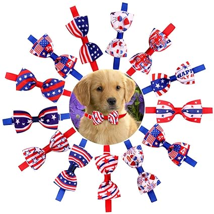 10pcs/Pack Classic Plaid Style Pet Puppy Dog Cat Bow Ties Adjustable Dog Bowties Pet Grooming Accessories (for 4th of July)