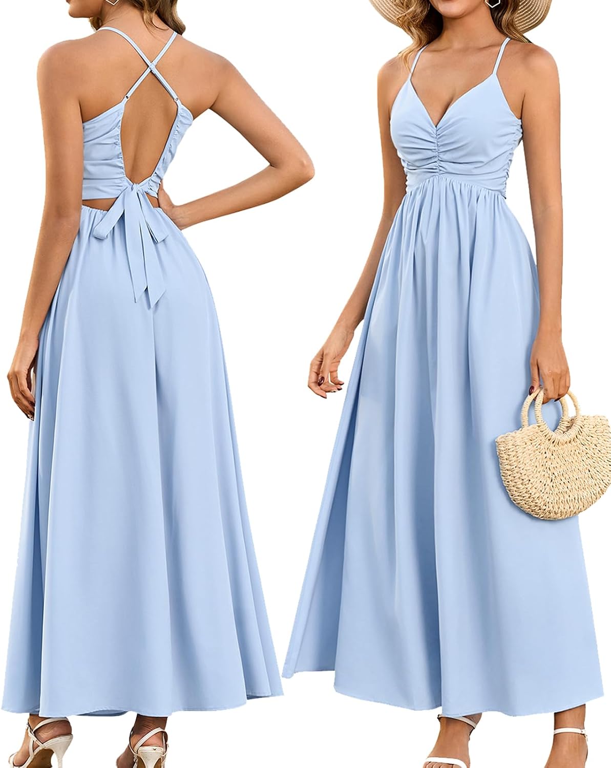 GLNEGE Summer Floral Boho Beach Wedding Guest Maxi Vacation Tie Sundress