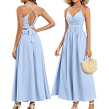 GLNEGE Summer Floral Boho Beach Wedding Guest Maxi Vacation Tie Sundress | Women's Spaghetti Straps V Neck Flowy A Line Long hawaiian Dress Spring Casual Cutout Tropical Resort Wear