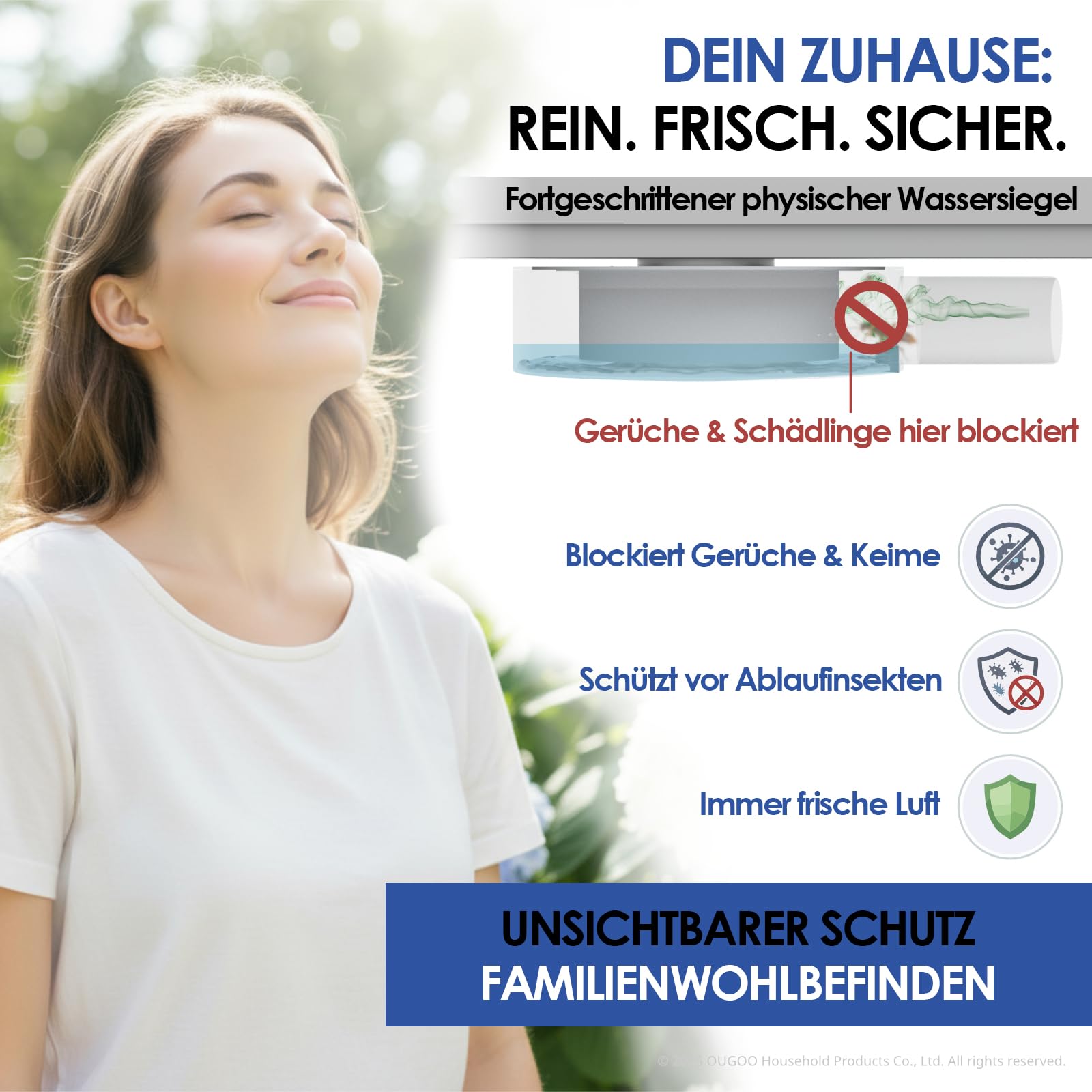 Lineare Duschrinne 60 cm, OUGOO 2-in-1 Befliesbarer Duschabfluss, Bodenablauf Komplettset mit 360° drehbarem Siphon, Haarfilter und Geruchsverschluss, 304 Edelstahl Schwarz
