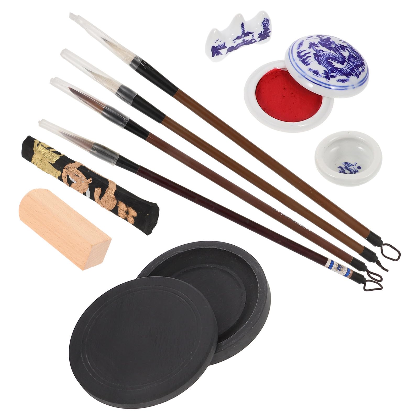 Juego de Pincel de Tinta Portátil para Caligrafía China Piedra de Tinta y Papel, Ligero y Práctico para Práctica de Caligrafía y Pintura Escolar