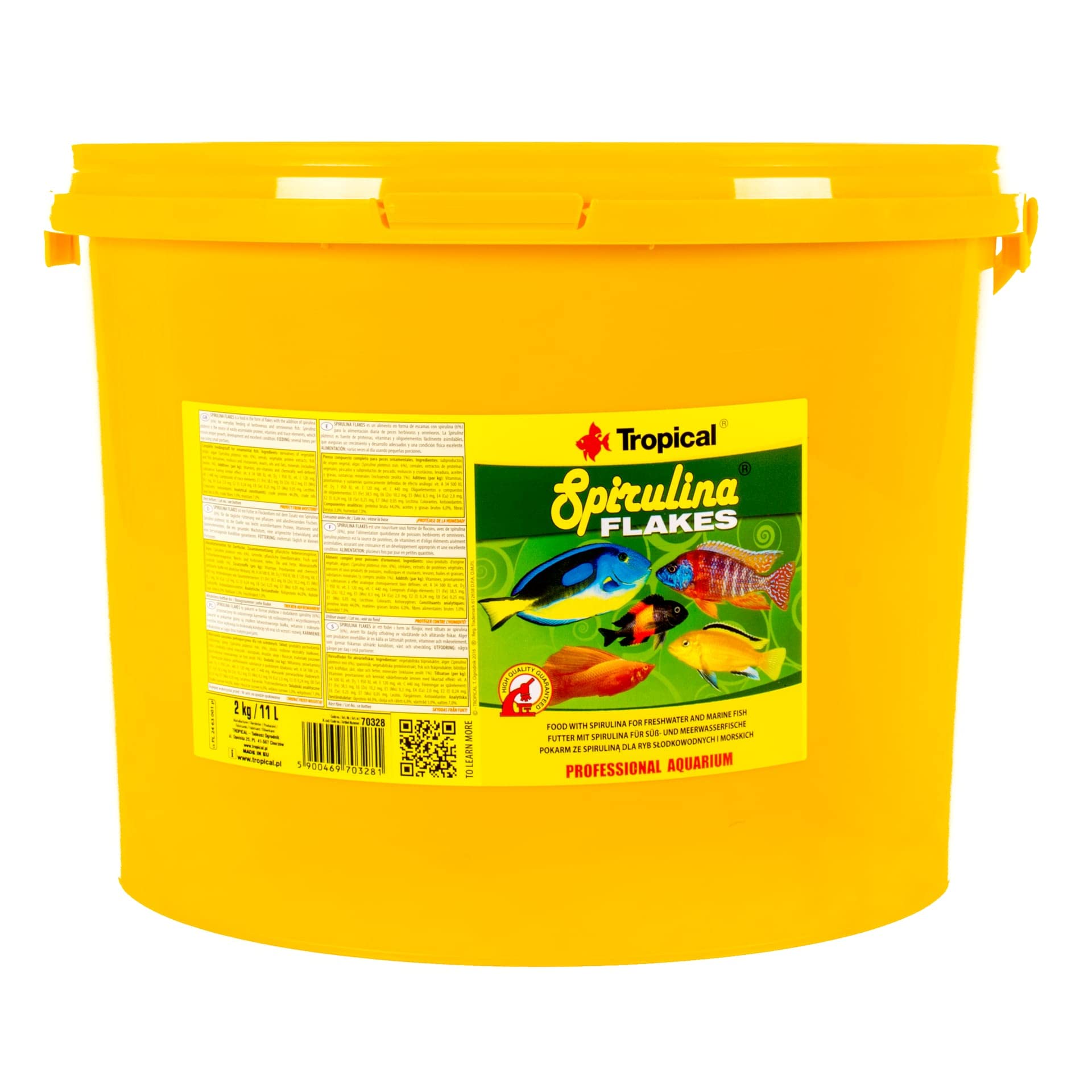 SPIRULINA Flakes 11L / 2kg - Alimento con spirulina para Peces de Agua Dulce y Salada