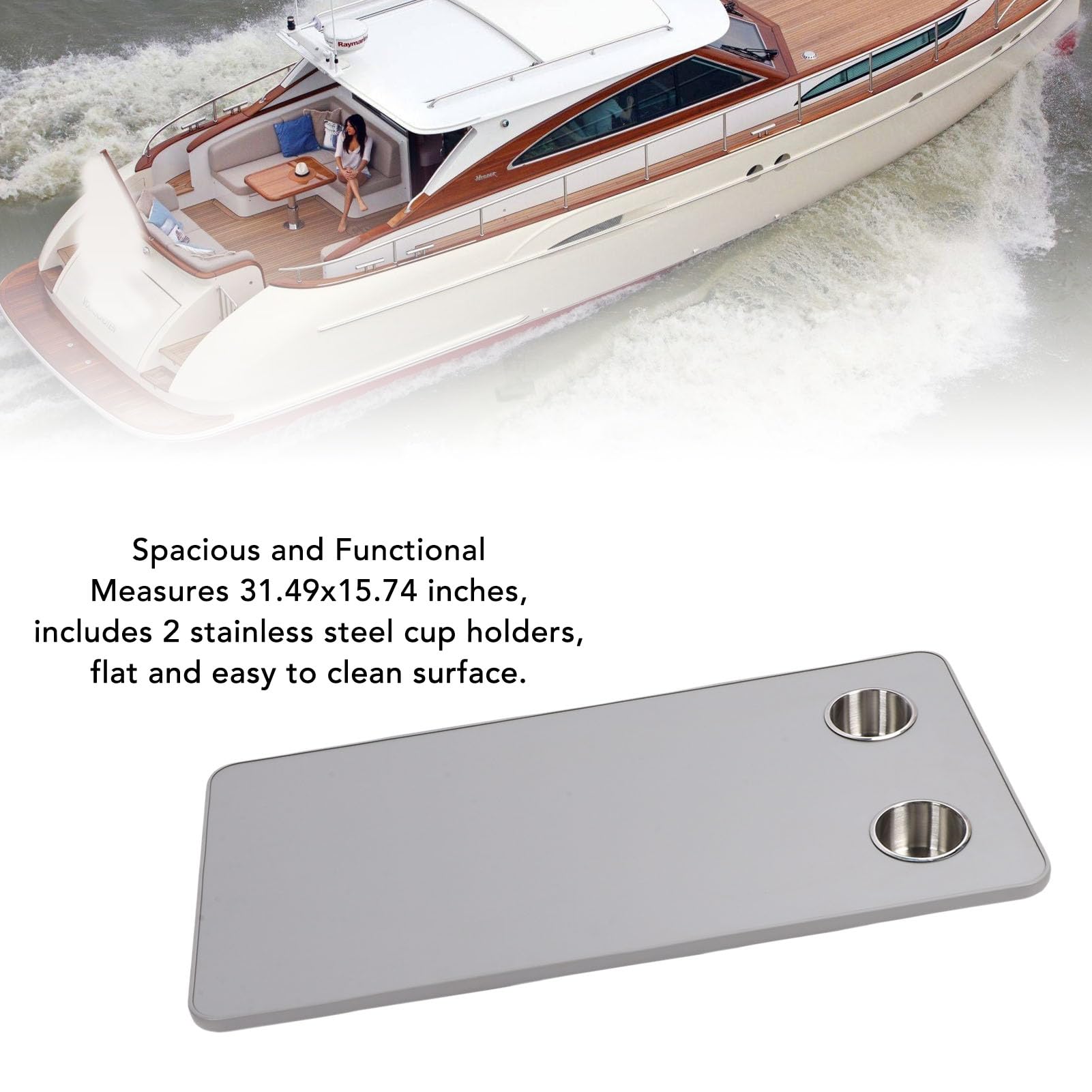 Piano del tavolo per barca rimovibile in legno, piano rettangolare per tavolo da, pannello per tavolo da barca con 2 portabicchieri per, barca, roulotte, yacht, rimorchio, (Grigio n. 01)