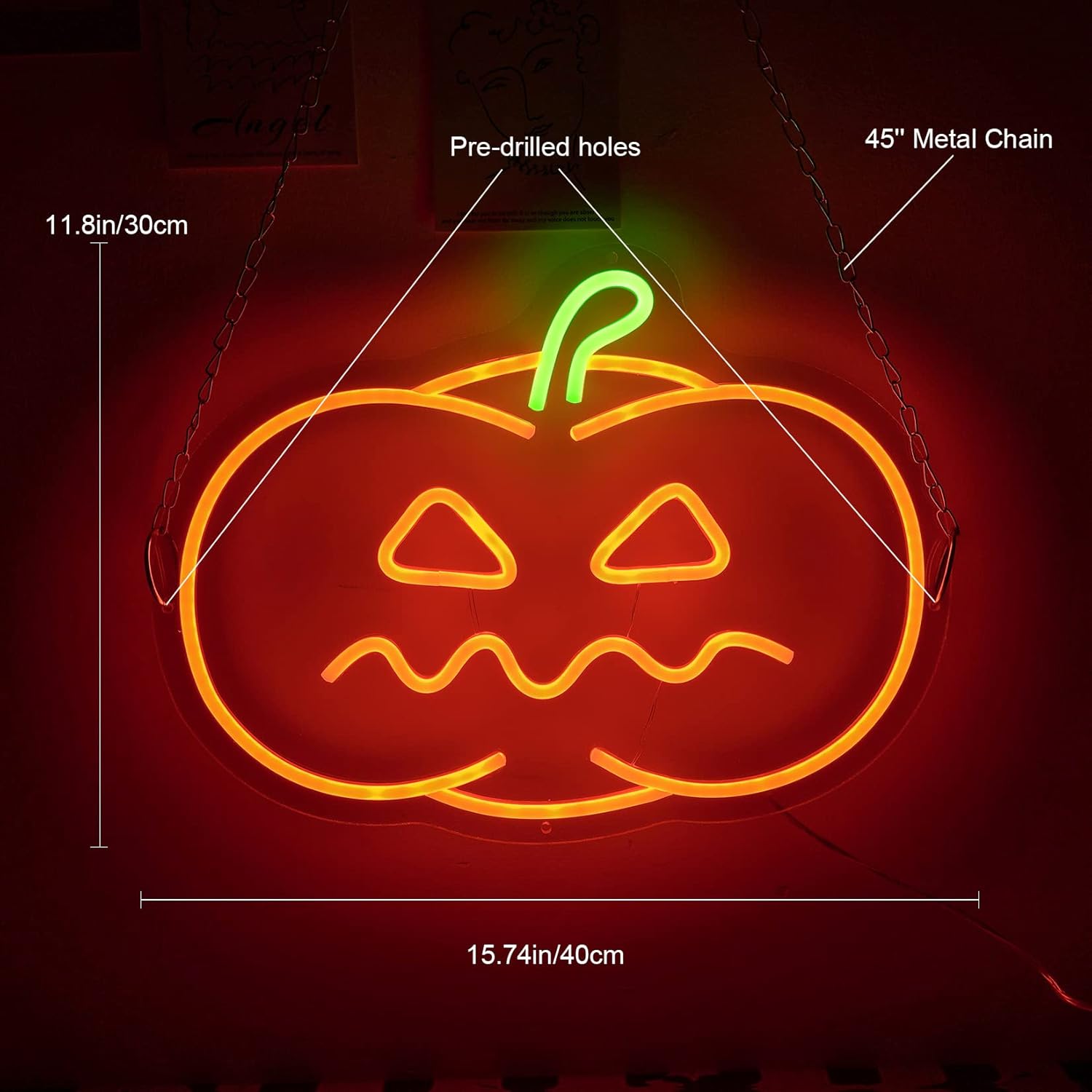 Neon Sign Pumpkin Halloween Decorations Neon Signs Fall Decor Neon Lights Lamp Orange Fall Pumpkin Decor for Table, Room, Party, Festival Wall Decor LED Sign 40x30cm (Style2)