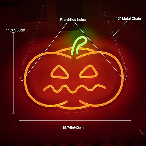 Miniatura 3 de Letrero de neón de calabaza para decoración de Halloween, letreros de neón para decoración de otoño, lámpara de calabaza de otoño naranja para mesa,