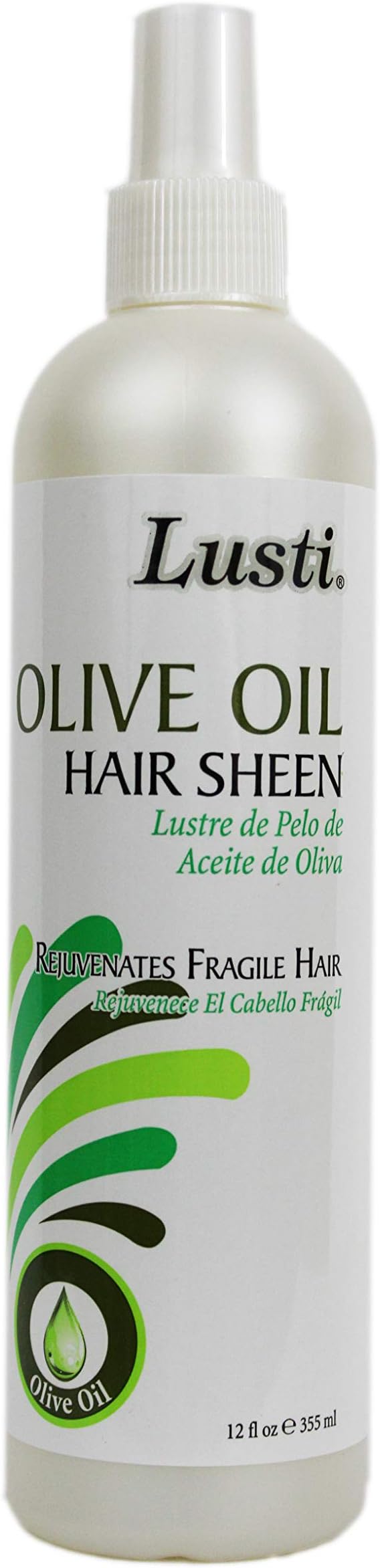 Lusti Olive Oil Hair Sheen, 12 fl oz - Rejuvenates Fragile Hair - Herbal Blend - Nourishes Hair Roots