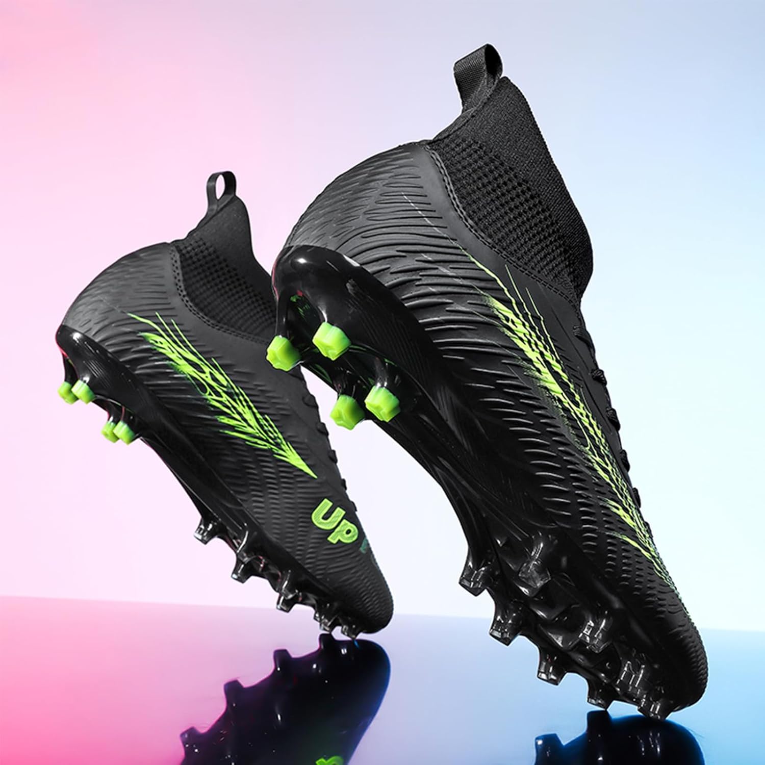 Football Cleats for Men Women High Top Soccer Shoes FG Long Spikes Football Shoes Adult Lightweight Outdoor Professional Athletic Training