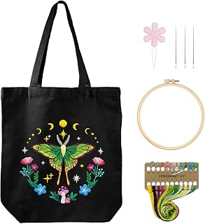 Nuberlic Canvas Tote Bag Embroidery Kit for Beginners Adults -DIY Needlepoint Kit with Butterfly Pattern Bag Reusable Eco-Friendly Shopping Bag
