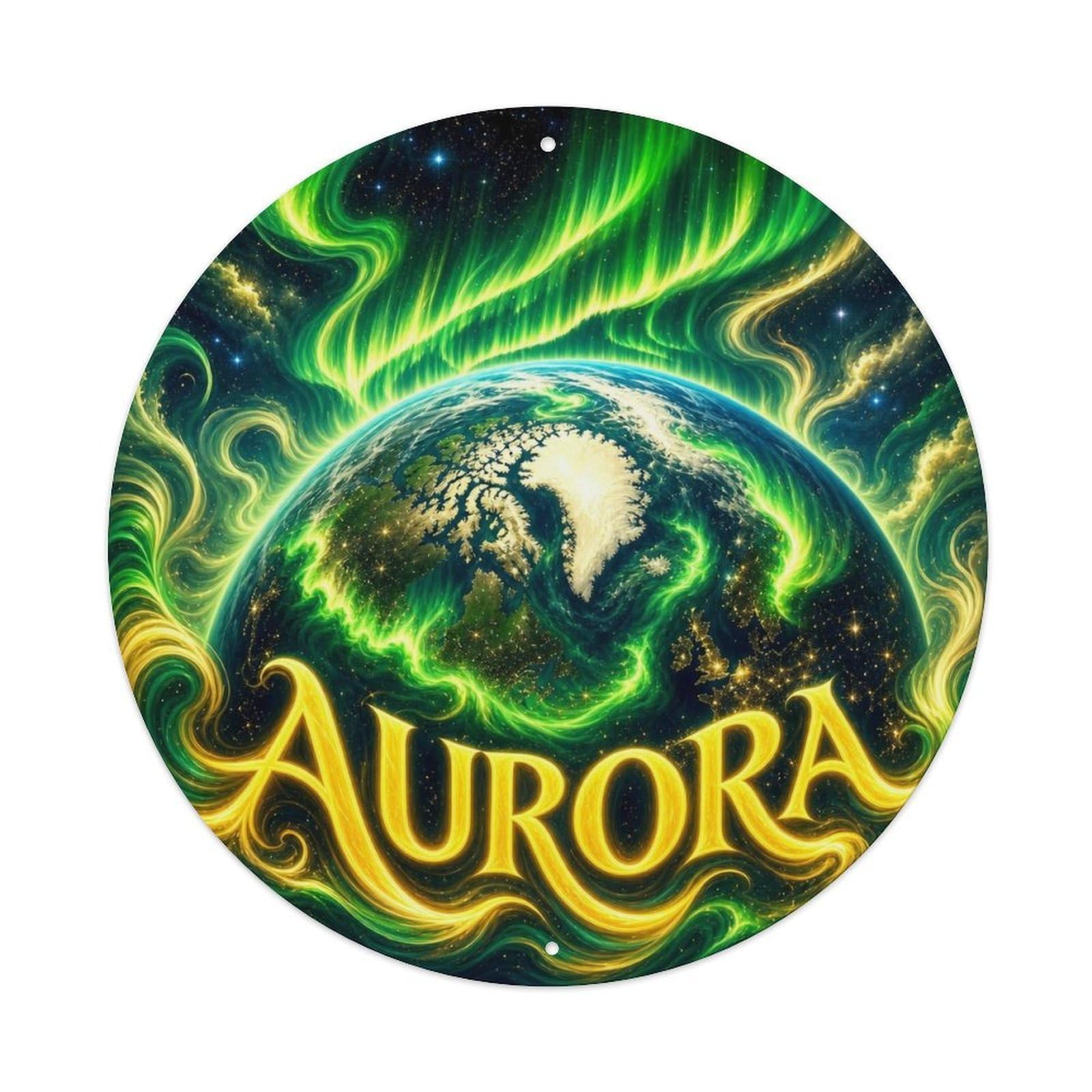 Starscape Earth Aurora Universe Celestial Metal Tin Sign Plaque Wall Decor for Cafe, Man Cave, Club Bar, Office, Home Garden Round Metal Poster 8x8Inch