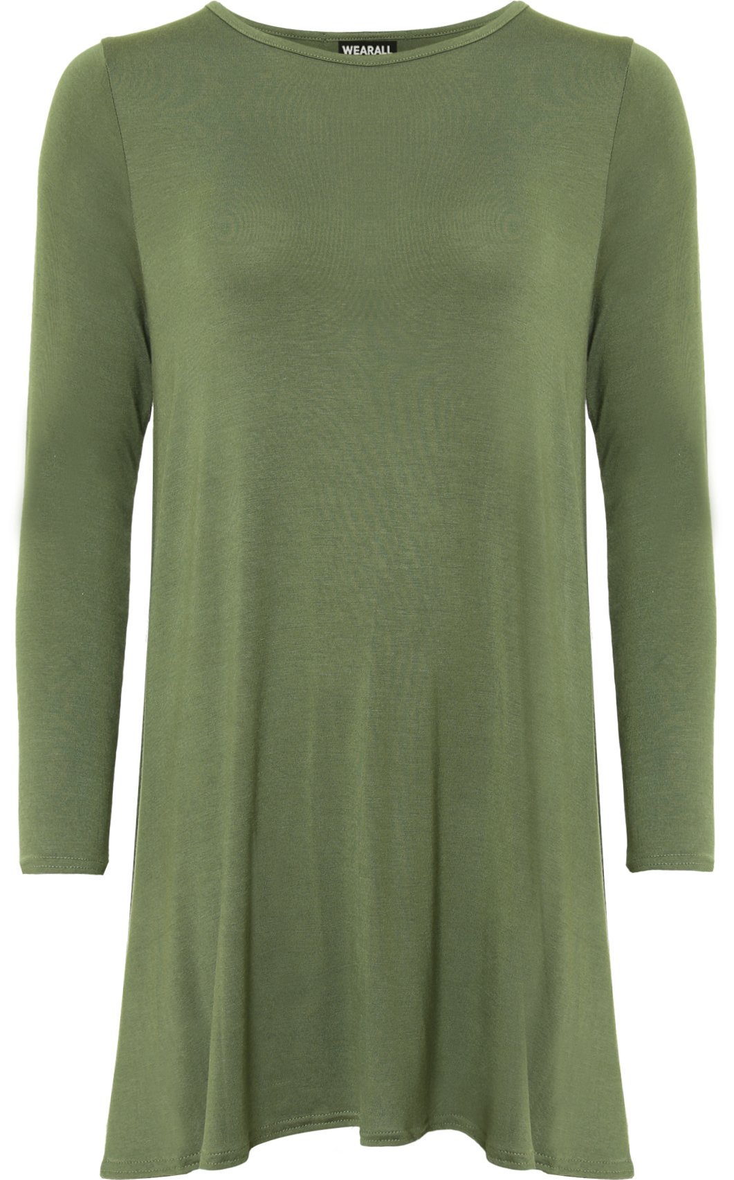 Wearall Women's Khaki Plus Size Plain Long Sleeve Stretch Swing Dress Top - 24-26