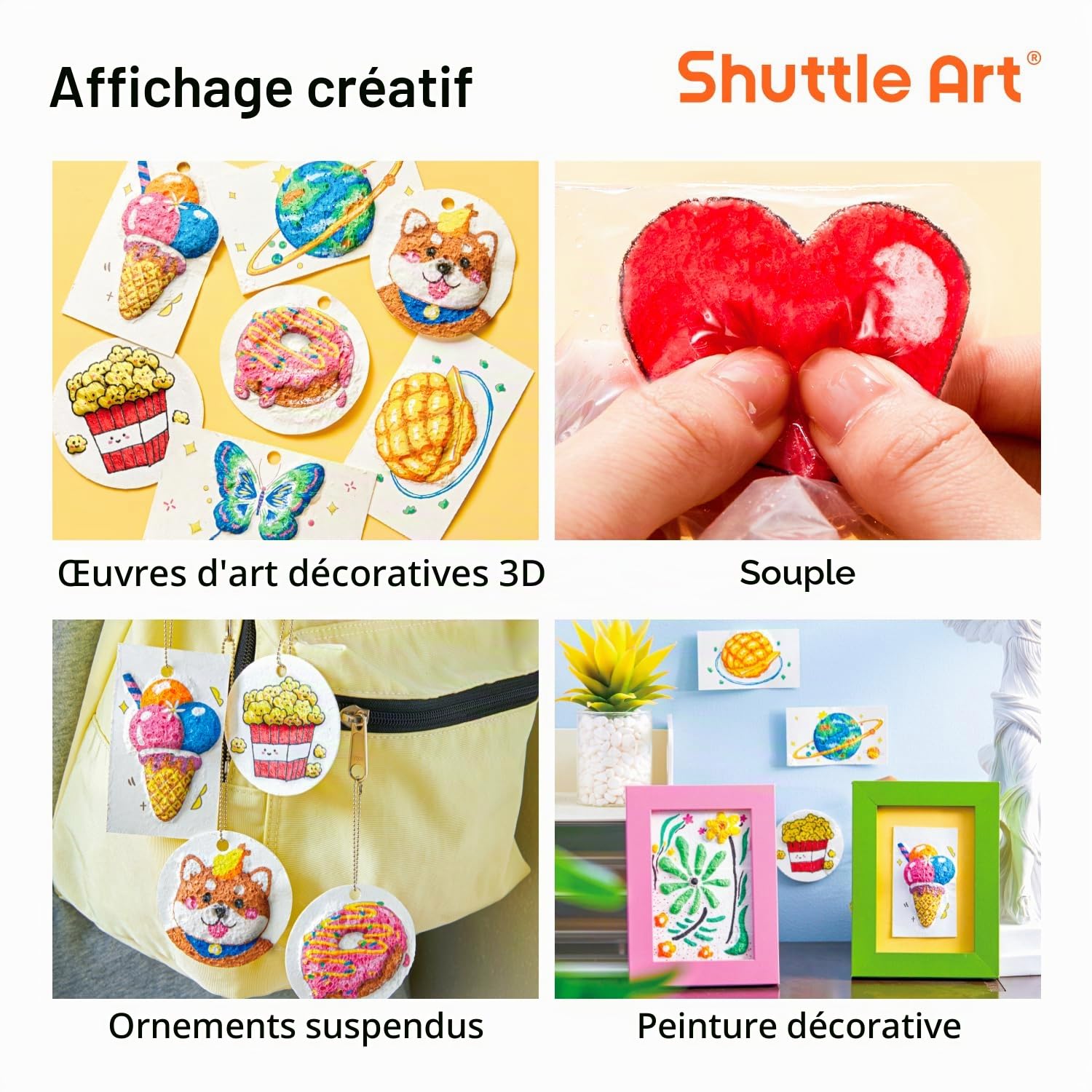 Shuttle Art 44PCS Kit de Peinture à Texture Magique avec 28 Feuilles de Papier de Peinture Texture Mousse, 12 Couleurs Feutre Acrylique Pinceau, Peinture Gonflante Eponge de Dessin 3D