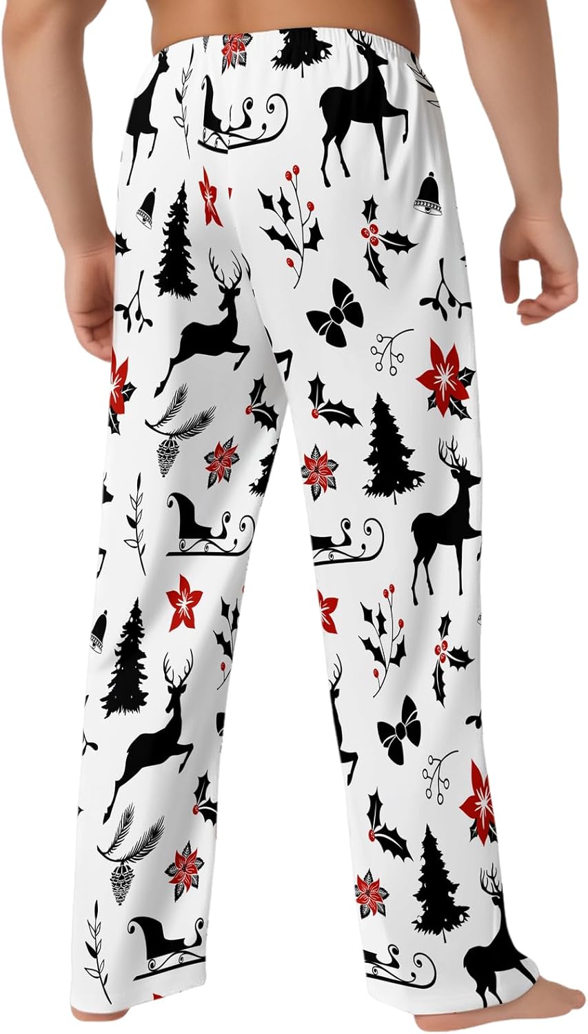 Christmas Men's Pajama Pants with Pockets Elastic Waistband Breathable Lightweight Sleep Pants for Men Soft Lounge Pants M - Image 5