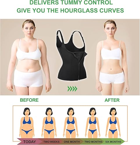 Miniatura 5 de Chaleco de entrenamiento de cintura para mujer, corsé de cremallera para control de abdomen de neopreno, camiseta ceñidora con correas