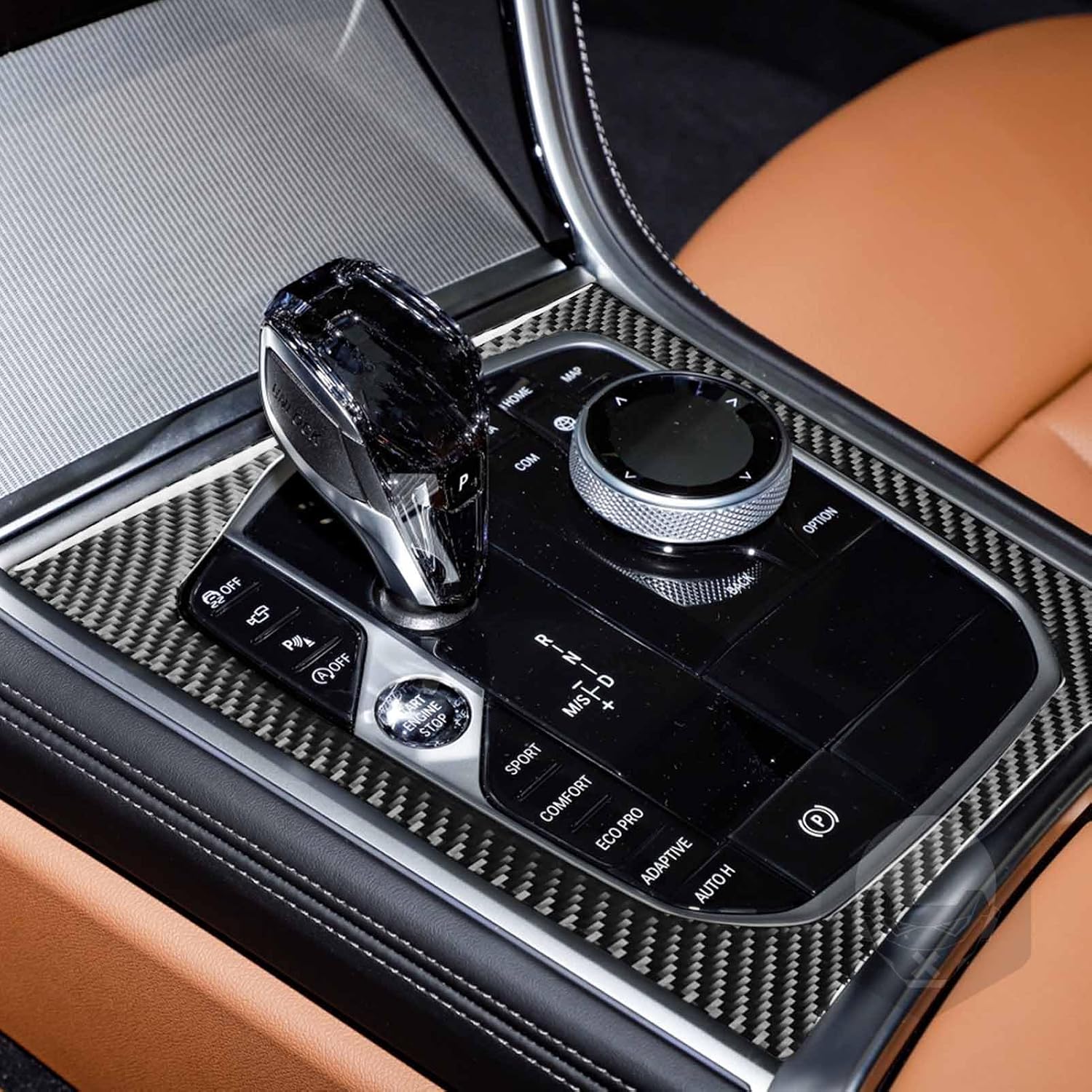 Carbon Fiber PC Vinyl Cover Trim Sticker Accessories Decoration Compatible with BMW 8 Series 2019-2023 Black. (Gear Shift Dashboard Frame 20)