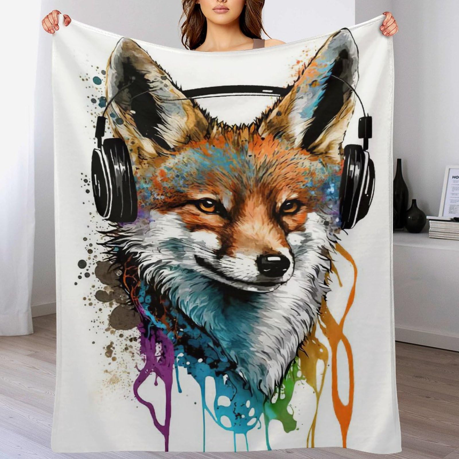 Couverture douce en flannel renard idéale pour le camping et salon