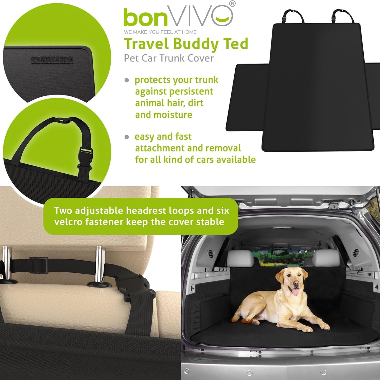 bonVIVO Coprisedile Auto per Cani - Telo Impermeabile Antiscivolo per Sedili Auto e Bagagliaio SUV - Copertura Universale Protezione Interni Macchina - Accessori Viaggio per Animali Domestici