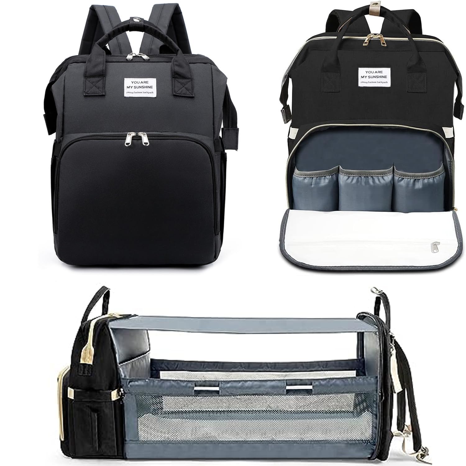 GGEROUDiaper Bag Backpack,Waterproof Diaper Changing Totes,Multi-Function Travel Portable Bassinet Backpack Mommy Bag,Large Capacity Baby Backpack for Boy Girl, Baby Shower Gifts