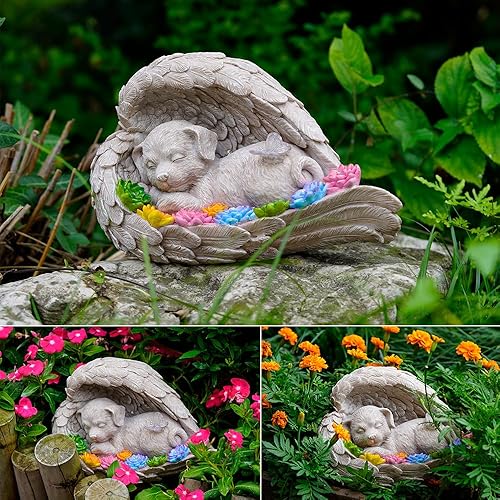 Miniatura 5 de Piedra conmemorativa para perros, piedra conmemorativa para mascotas con estatua solar de ángel, ideal para jardín o conmemoración de lápida