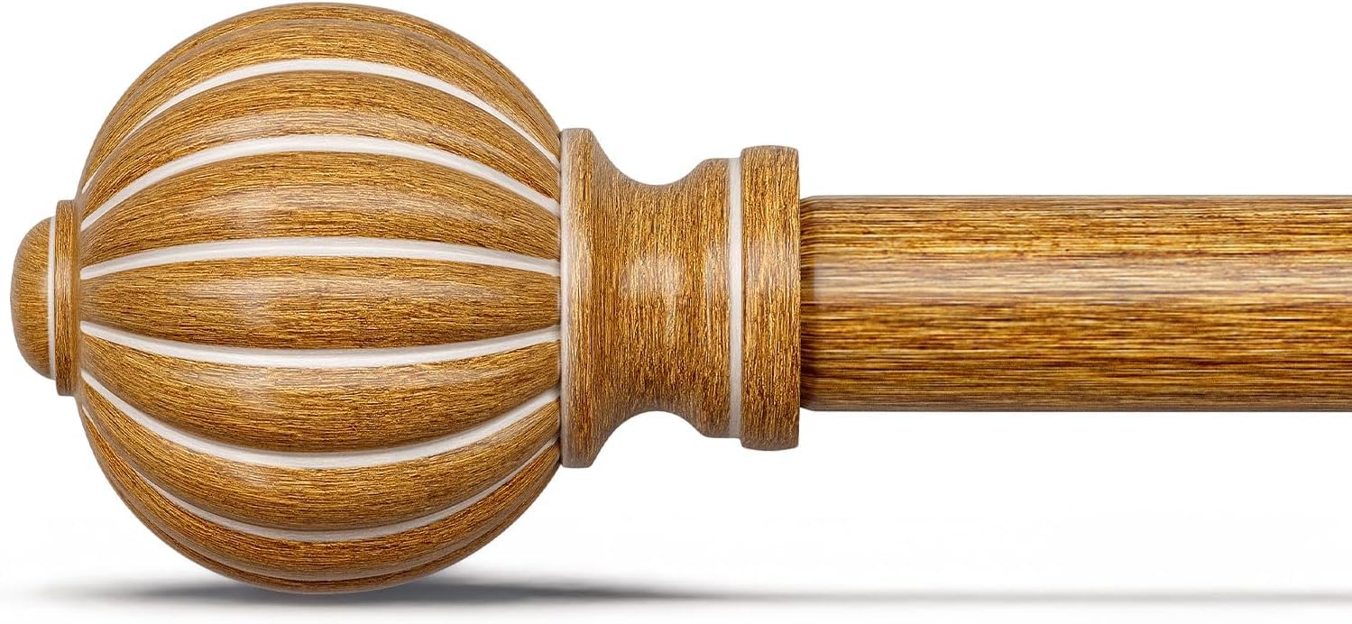 Gormena Curtain Poles for Windows, Adjustable Metal Drapery Rod 80-218cm,2.54cm Diameter Heavy Duty Pole,Vintage Imitation Wood Grain Decorative Drapery Rods with Pumpkin Finials for Bedroom