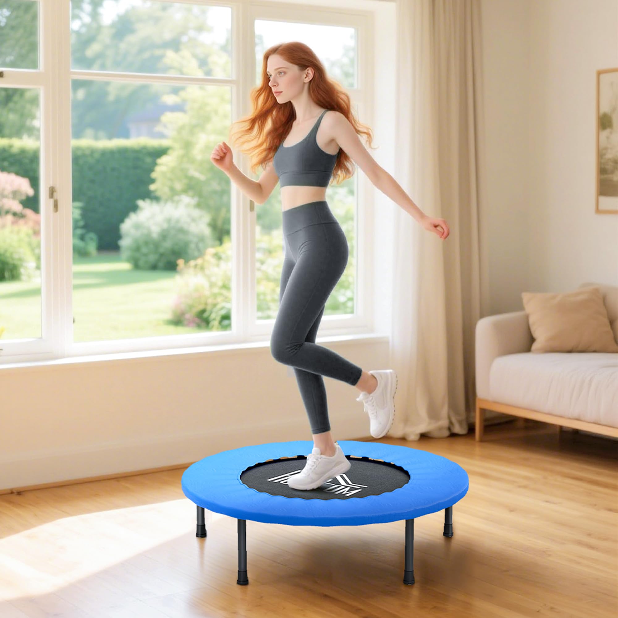 Cama Elástica Fitness Trampolín de Acero con Borde Protector y 28 Resortes para Ejercicios en Interior y Exterior