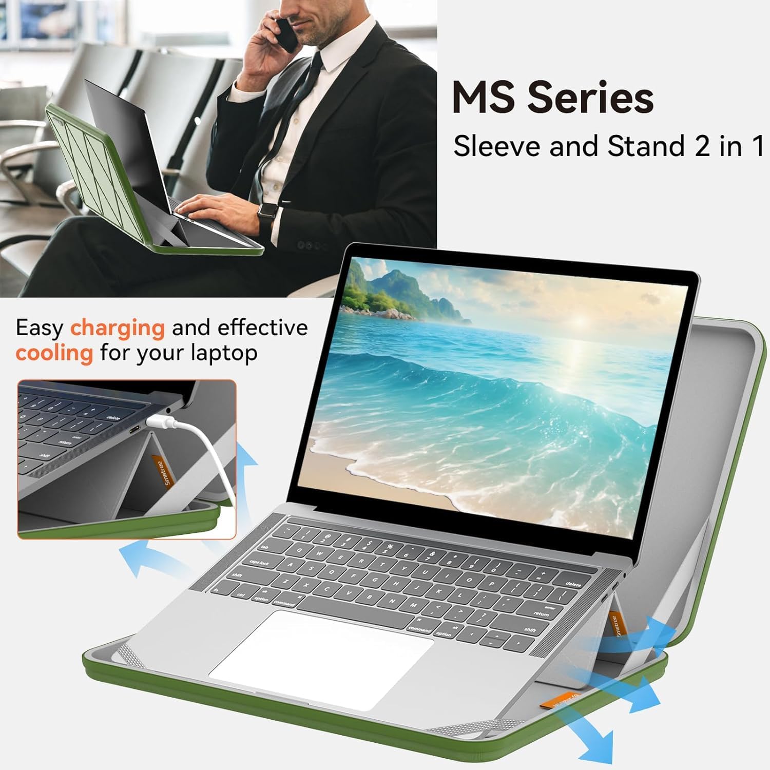 Smatree MS58 Hard EVA Protective Sleeve with Stand Compatible for 14 inch Razer Blade 14 2023/2024 Notebook Bag,Green