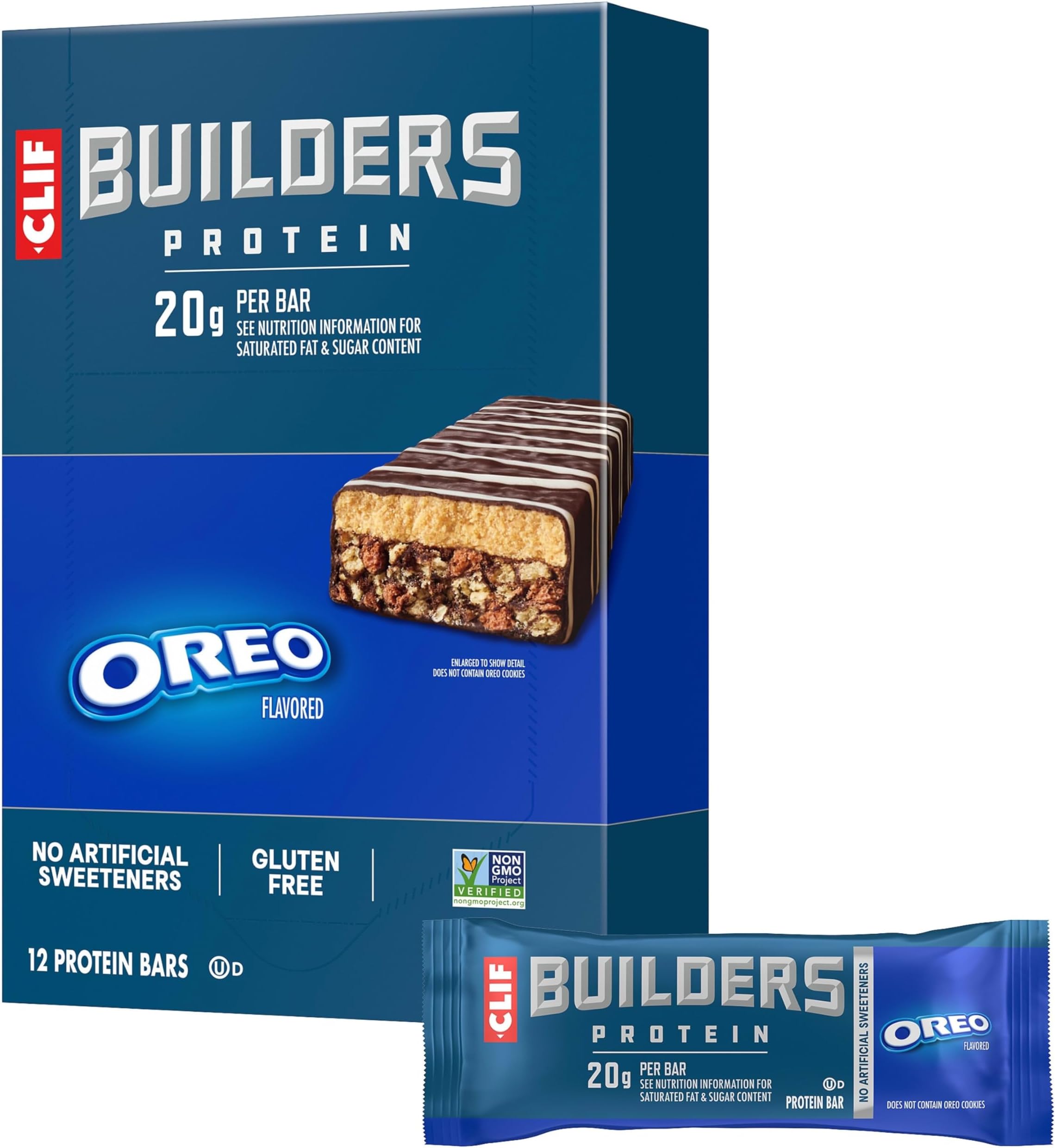 CLIF BUILDERS Protein Bars - OREO-Flavored - 20g Plant Based Protein - Gluten Free - Non-GMO - Low Glycemic - No Artificial Sweeteners - 2.4 oz. (12 Pack)