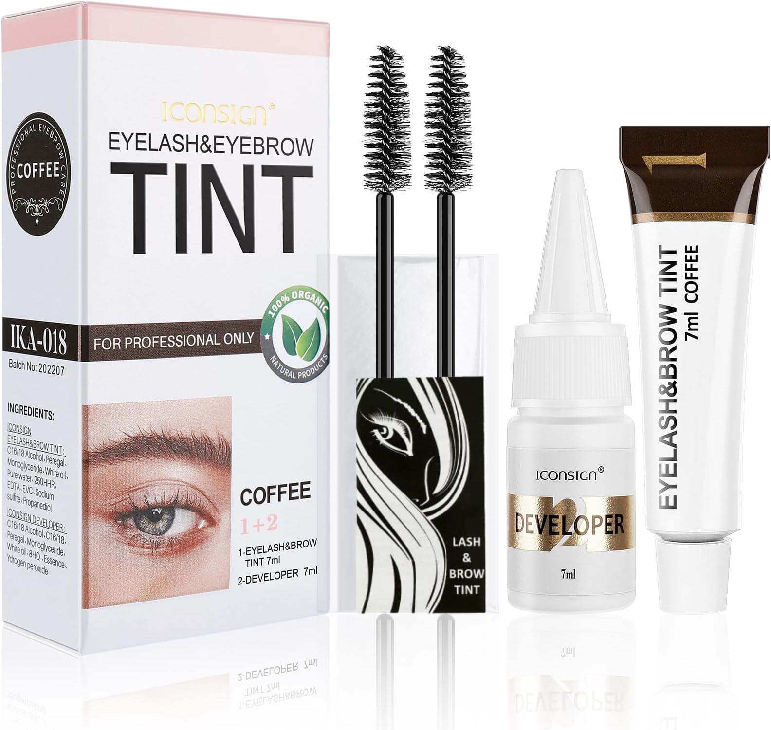 Eyelash & Eyebrow Kit, 2-In-1 Professional Lash & Brow Color Kit, Eye Brow and Eye Lash Coloring Set, Lasting for 4-6 Weeks Hair Color DIY for Salon & Home 7ml Coffee/Dark Brown